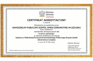 Certyfikat Akredytacyjny dla SPZOZ w Leżajsku